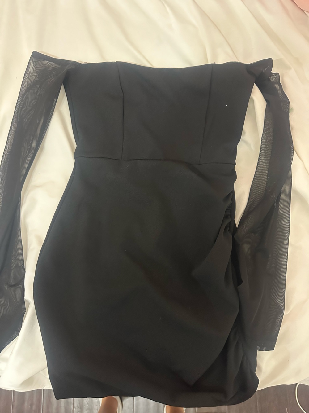 Windsor Black Mini Dress with Sheer Sleeves